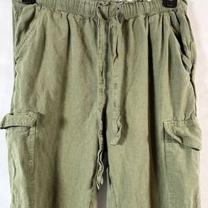 Aerie Linen Blend Cargo Jogger Pants Women S Petite Green Drawstring Pull-On